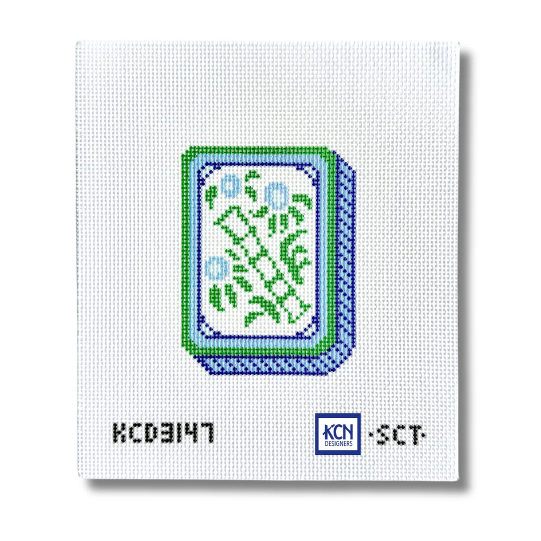 Blue Mahjong Flower Tile Canvas