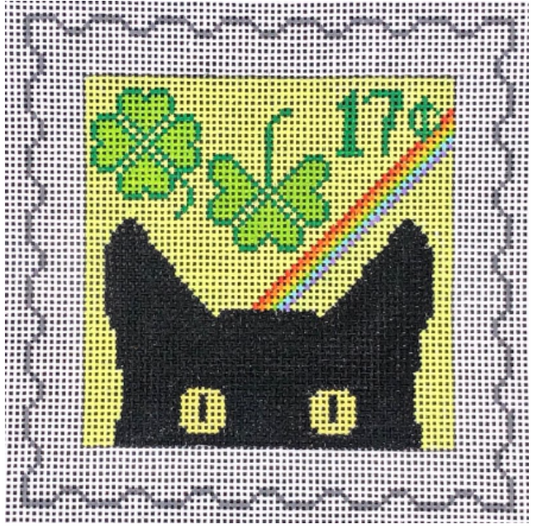 Peeky Kitty Postage Stamp - St. Patrick's Day