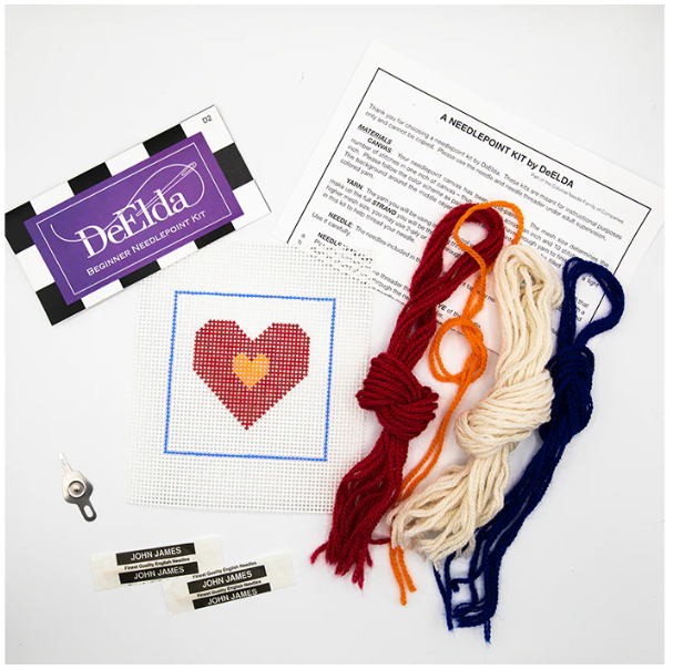 DeElda Red & Orange Heart Kit - Beginners Needlepoint Kit