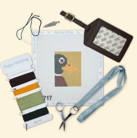 The Traveling Drake -  Luggage Tag - Happy Stitching - Needlepoint Kit 13 mesh