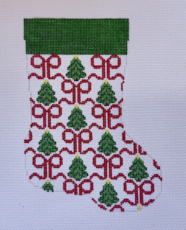 Red Bows and Trees Mini Stocking