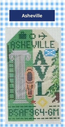 Asheville Retro Travel Tag Needlepoint Canvas AVL