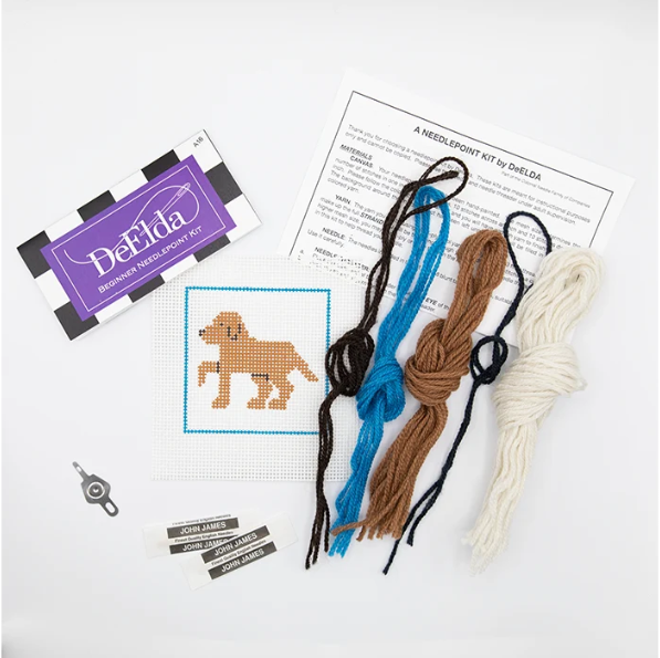 DeElda Golden Yellow Lab Kit - Beginners Needlepoint Kit