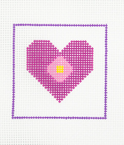 DeElda Pink Heart with Flower - Beginners Needlepoint Kit