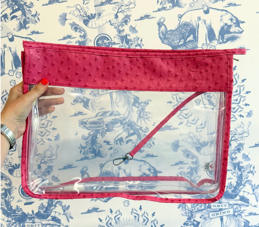 Ostrich Gusset Project Bag - Green & Hot Pink