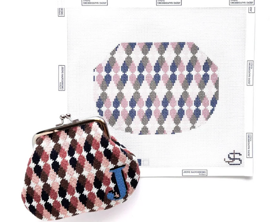 Chevron Stripe Kiss Lock Bag - Navy and Brown 