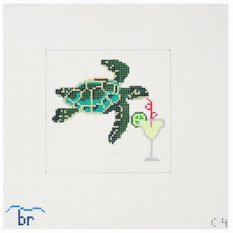 Sea Turtle & Margarita - Blue Ridge Stitchery - Needlepoint Canvas 18 mesh