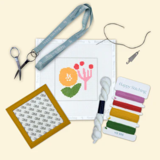 Wild Bloom - Coaster - Happy Stitching - Needlepoint Kit 13 mesh