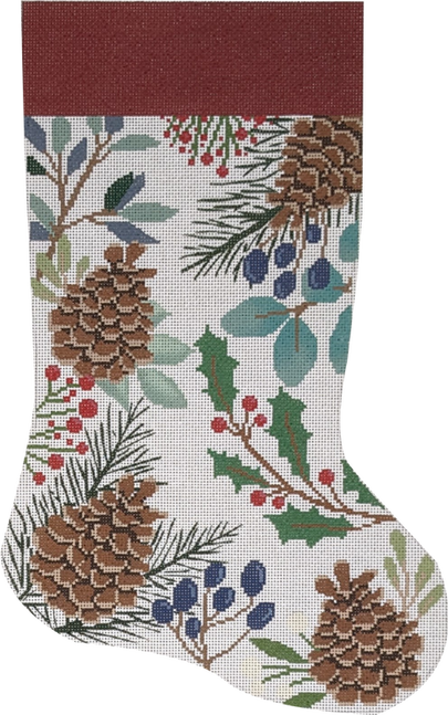 White Stocking with Pinecones Canvas
